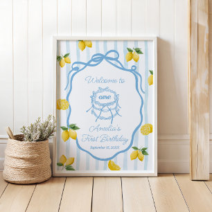 Affiche Filles Citron bleu Amalfi Aquarelle 1er anniversai