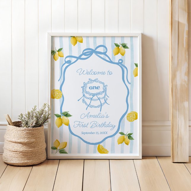 Affiche Filles Citron bleu Amalfi Aquarelle 1er anniversai (Créateur téléchargé)