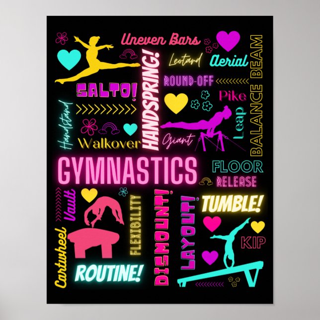 Affiche Filles colorées Gymnastique Glossaire Typographie (Devant)