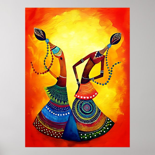 Affiche Filles dansant : Art Indien Traditionnel (Devant)