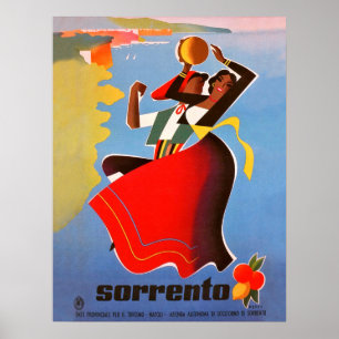 Affiche Filles dansantes de Sorrente, Italie, voyage vinta