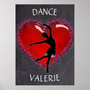 Affiche Filles Danse Chalkboard Coeur avec/ Nom personnali