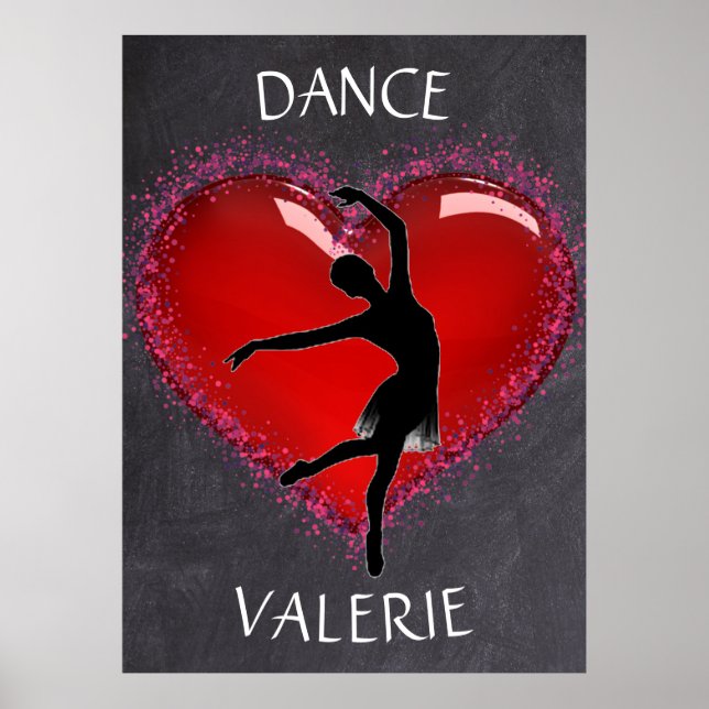 Affiche Filles Danse Chalkboard Coeur avec/ Nom personnali (Devant)