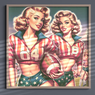 Affiche Filles de football vintages