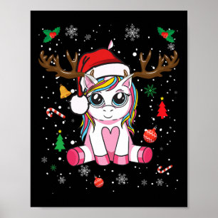 Affiche Filles de Noël mignonnes Femmes Noël Unicorn Deer
