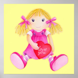 Affiche Filles de poupée en tissu fantaisiste t'aiment art