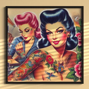 Affiche Filles de tatouage vintage Old School