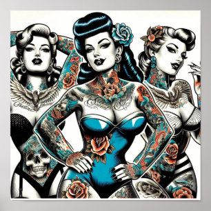 Affiche Filles de tatouage vintages