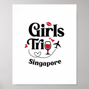 Affiche Filles de vin mignonnes Voyage Singapour Vacances