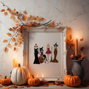 Affiche Filles d'Halloween, sketch de mode, sorcières,