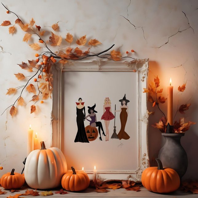 Affiche Filles d'Halloween, sketch de mode, sorcières, (Créateur téléchargé)