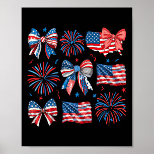 Affiche Filles Drapeau Usa Feux D'artifice Nœuds Patriotiq