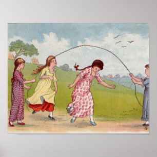 Affiche filles du 19e siècle jouant à la corde à sauter