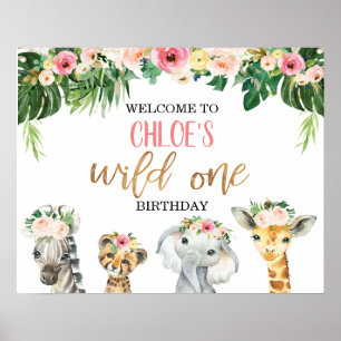 Affiche Filles Floral Foliage Safari Anniversaire Bienvenu