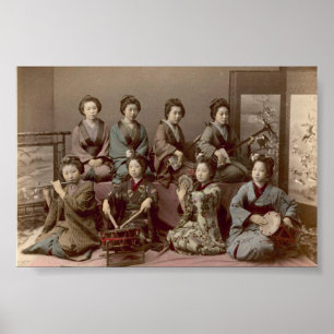 Affiche Filles geishas jouant des instruments de musique