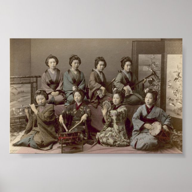 Affiche Filles geishas jouant des instruments de musique (Devant)