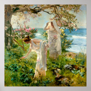 Affiche Filles grecques sur le rivage par Joaquín Sorolla