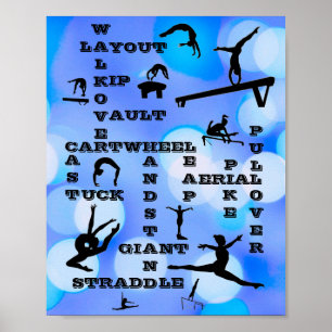 Affiche Filles Gymnastique Compétences Mots-croisés Bleu
