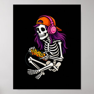 Affiche Filles Halloween squelette joueuse vidéo jeu fille