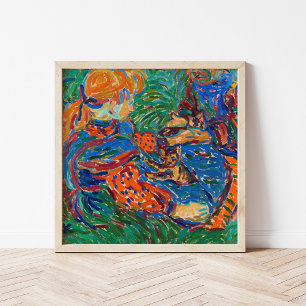 Affiche Filles jouant avec des chats Ernst Ludwig Kirchn