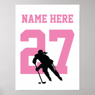 Affiche Filles Joueur de hockey personnalisé Nombre Rose