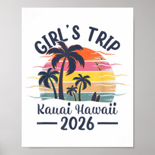 Affiche Filles Kauai Hawaii Voyage à la plage Vintage