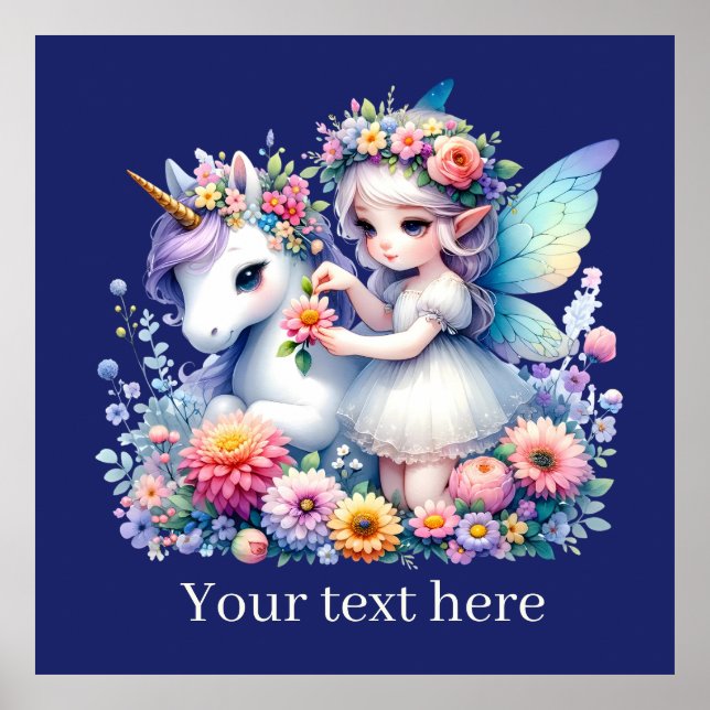 Affiche filles licorn Fairy imaginaire ajouter un message (Devant)