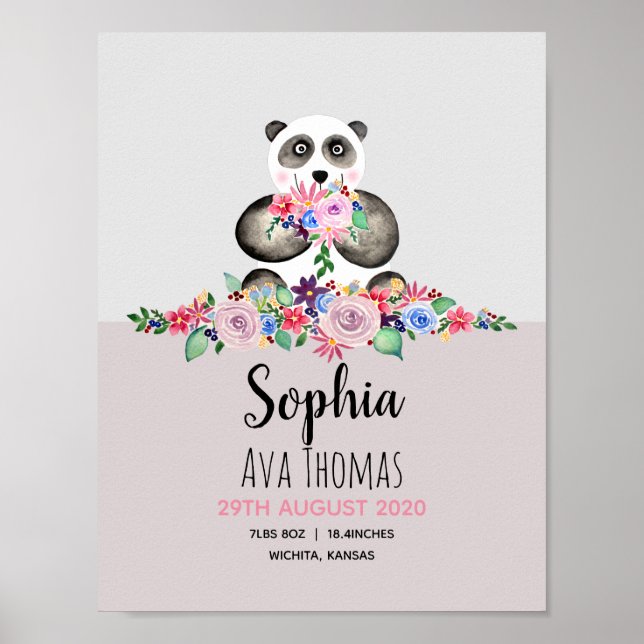Affiche Filles mignonne Floral Panda natation Statistiques (Devant)