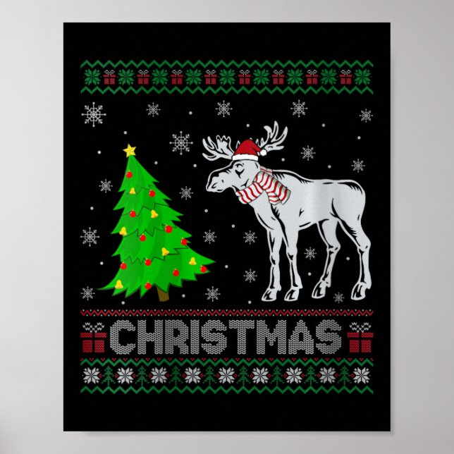 Affiche Filles Moose Xmas Arbre Éclairage de Noël moche (Devant)