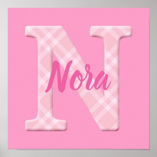 Affiche Filles Nom Lettre Plaid personnalisée N (Devant)