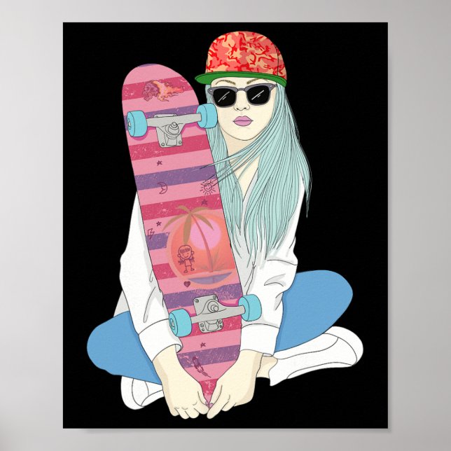 Affiche Filles Patin Faire Planche À Roulettes Patinage Pl (Devant)