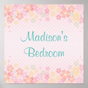 Affiche Filles personnalisées Nom bleu rose moderne Fille