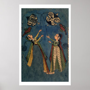 Affiche Filles pilotant des cerfs-volants, peinture