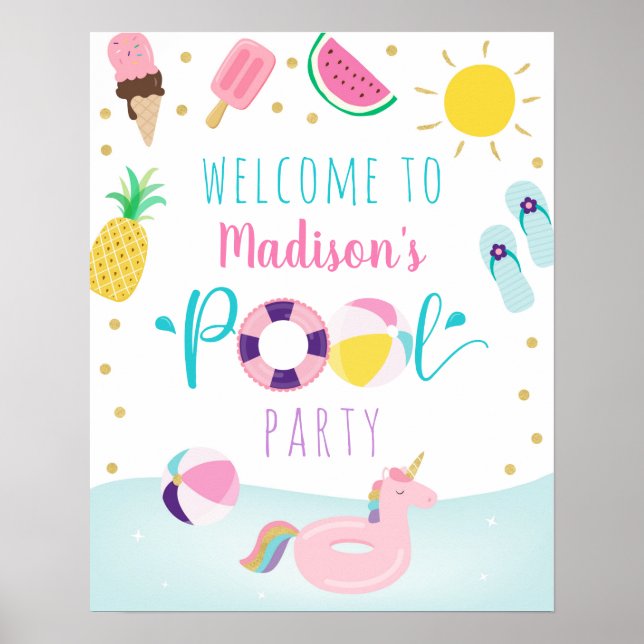 Affiche Filles Pool Party Glace Cream Anniversaire Bienven (Devant)