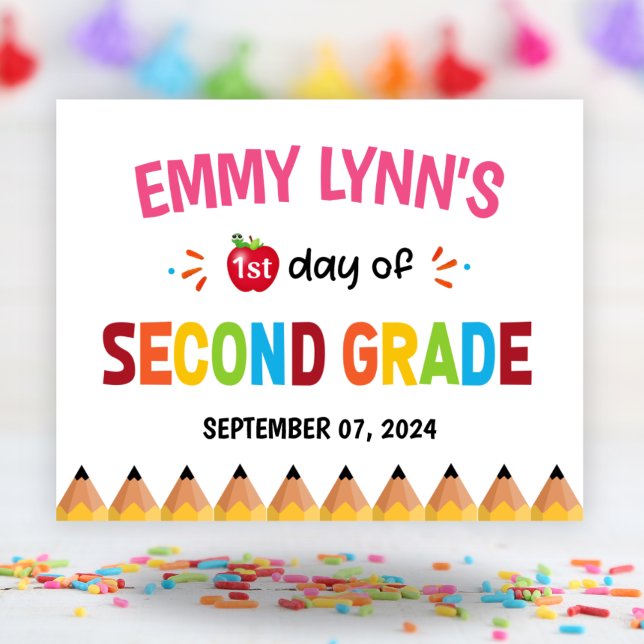 Affiche Filles Premier Jour D'École Deuxième Année (Girls First Day Of School Second Grade Poster)