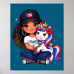 Affiche Filles princesse licorne boricua drapeau tout-peti