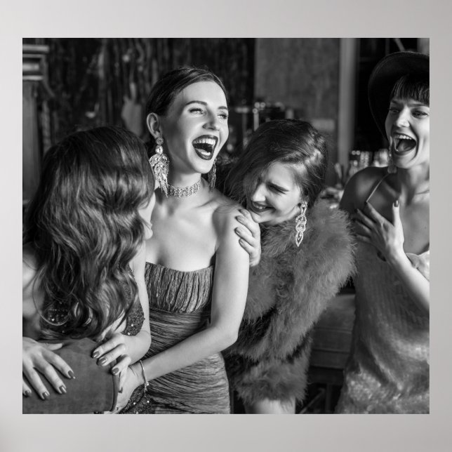 Affiche Filles qui rient : belle photo noir-blanc (Devant)
