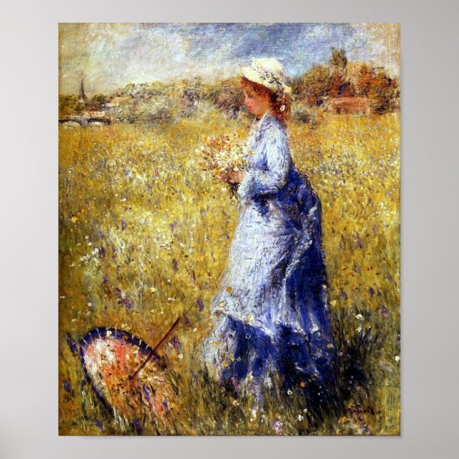 Affiche Filles Rassembler Fleurs Art par Renoir Imprimer (Devant)