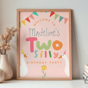 Affiche Filles Rose Deux Oie Idiote Bienvenue 2ème Anniver