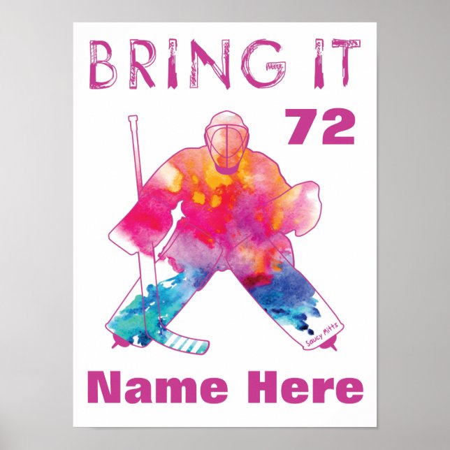 Affiche Filles Rose Personnalisé Hockey Goalie Aquarelle (Devant)