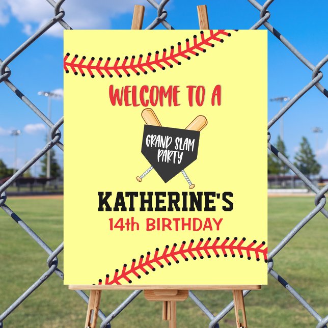 Affiche Filles Softball fête d'anniversaire Bienvenue (Girls Softball Birthday Party Welcome Poster)