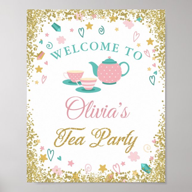 Affiche Filles Tea Party Gold Parties scintillant Annivers (Devant)