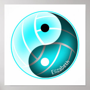 Affiche filles turquoise yin yang sport volleyball