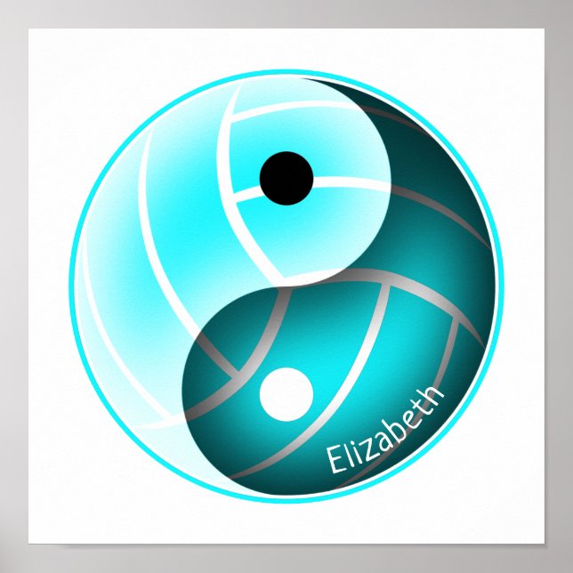 Affiche filles turquoise yin yang sport volleyball (Devant)