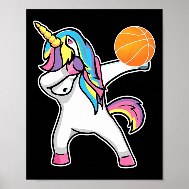 Affiche Filles Unicorne Dabbing Basketball Joueur Fun Bbal (Devant)