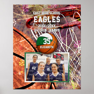 Affiche filles vert blanc équipe couleurs photo basket-bal