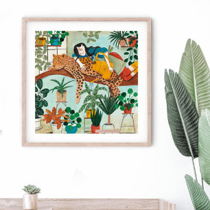 Affiche Filles vertes élégantes tropicales Léopard jungle 