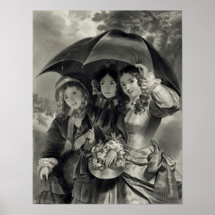 Affiche Filles victoriennes parapluie jour de pluie femme 