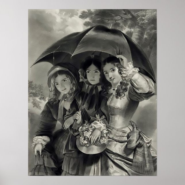 Affiche Filles victoriennes parapluie jour de pluie femme  (Devant)