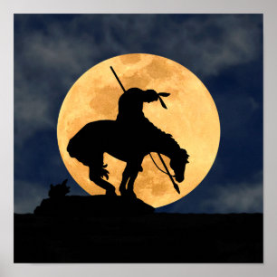 Affiche Fin de la Silhouette du sentier avec Pleine lune